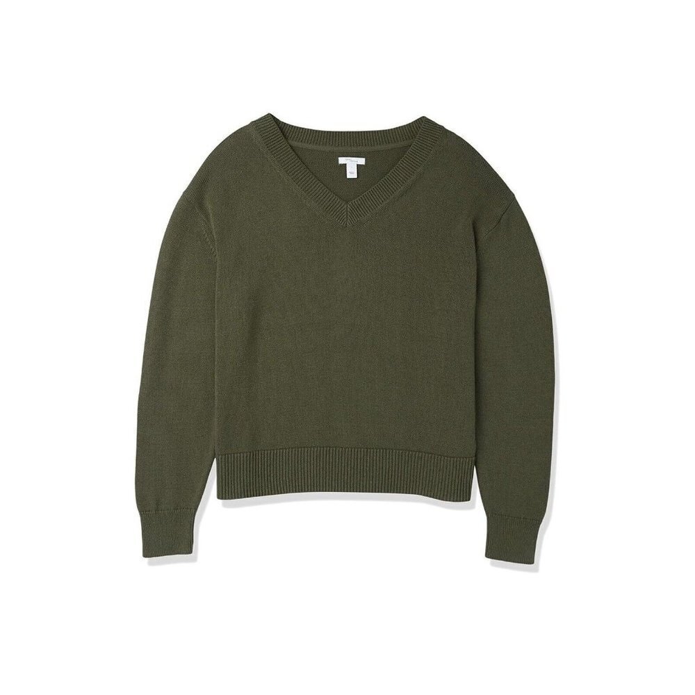 Daily Ritual Women's Oversized FitV-Neck Pullover Sweater Color Olive Size XXL